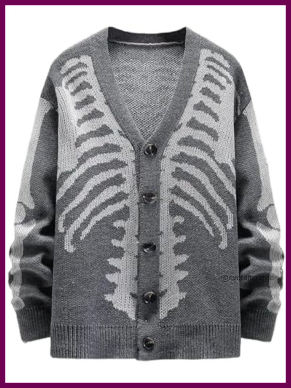 Skeleton Print V-Neck Button Down Cardigan Sweater Long Sleeve Knit